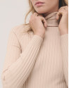 Jersey cuello subido canalé beige - Mujer | Roberto Verino