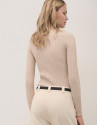 Jersey cuello subido canalé beige - Mujer | Roberto Verino