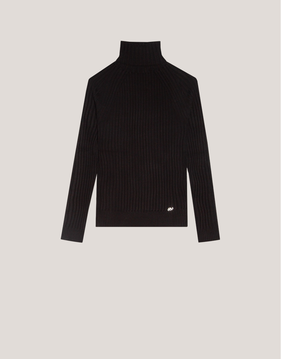 Jersey cuello subido canalé negro - Mujer | Roberto Verino
