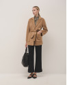 Short camel double-faced coat with belt - Woman | Roberto Verino