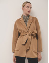 Short camel double-faced coat with belt - Woman | Roberto Verino