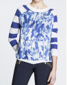 Navy blue striped linen top