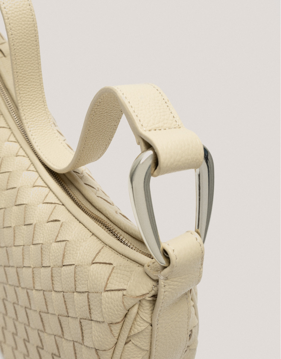 Large beige braided leather Erea Moon Maxi ... | Roberto Verino