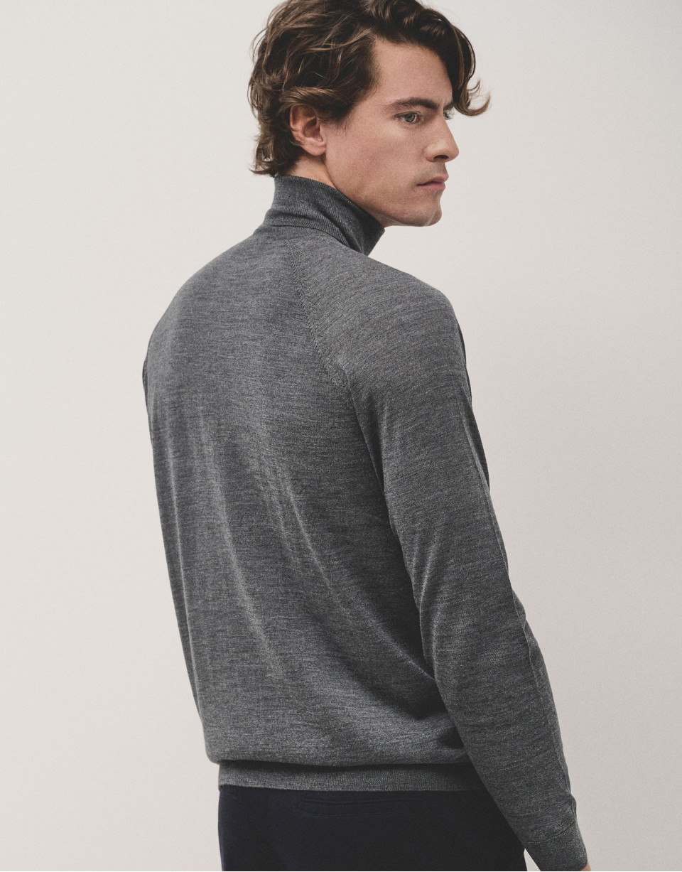 Grey melange wool turtle neck sweater - Man | Roberto Verino