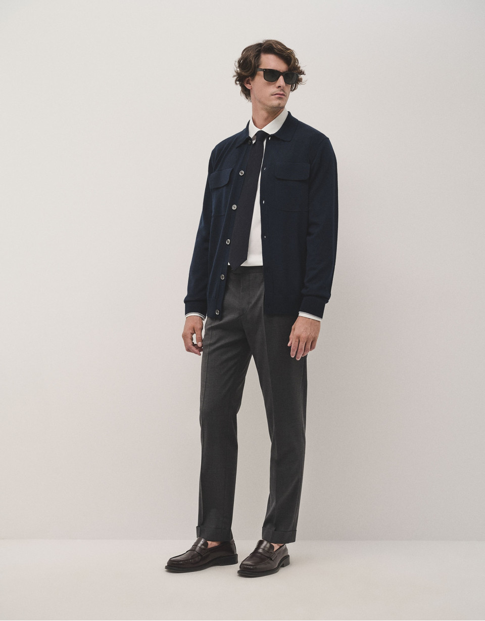 Navy blue wool jacket with pockets - Man | Roberto Verino