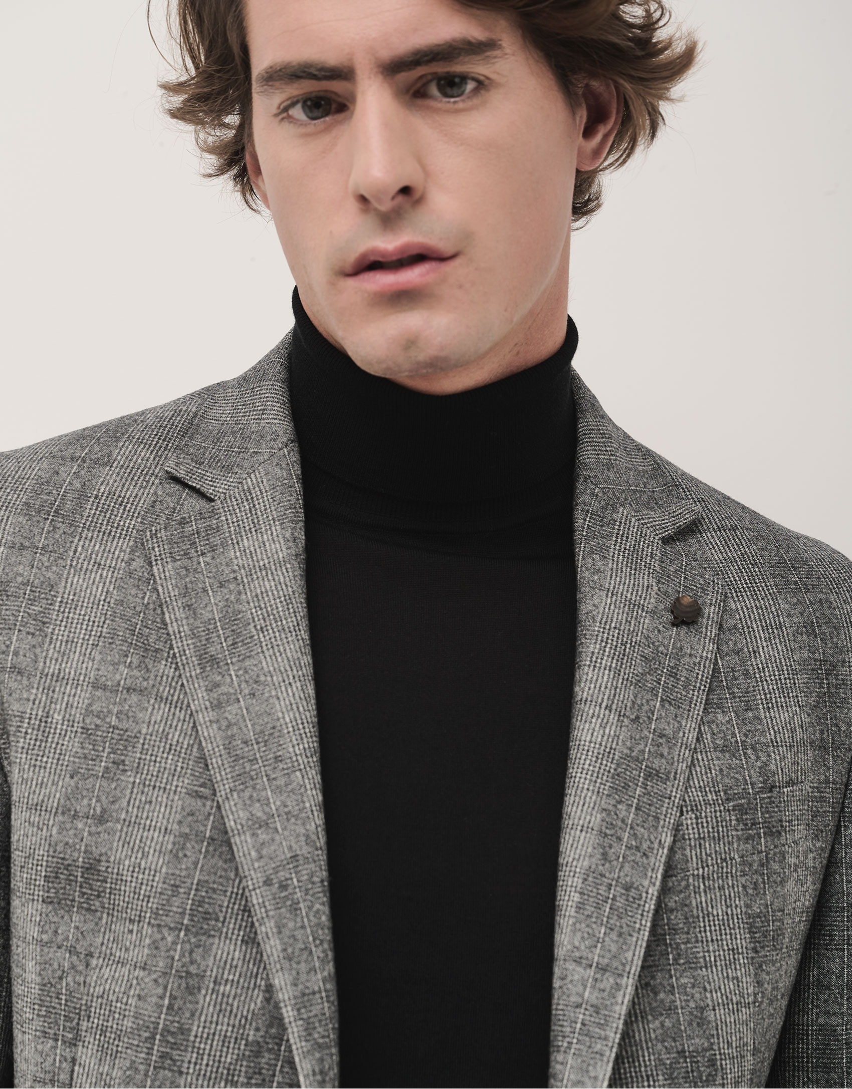 Grey checkered knitted blazer - Man - AW2024 | Roberto Verino