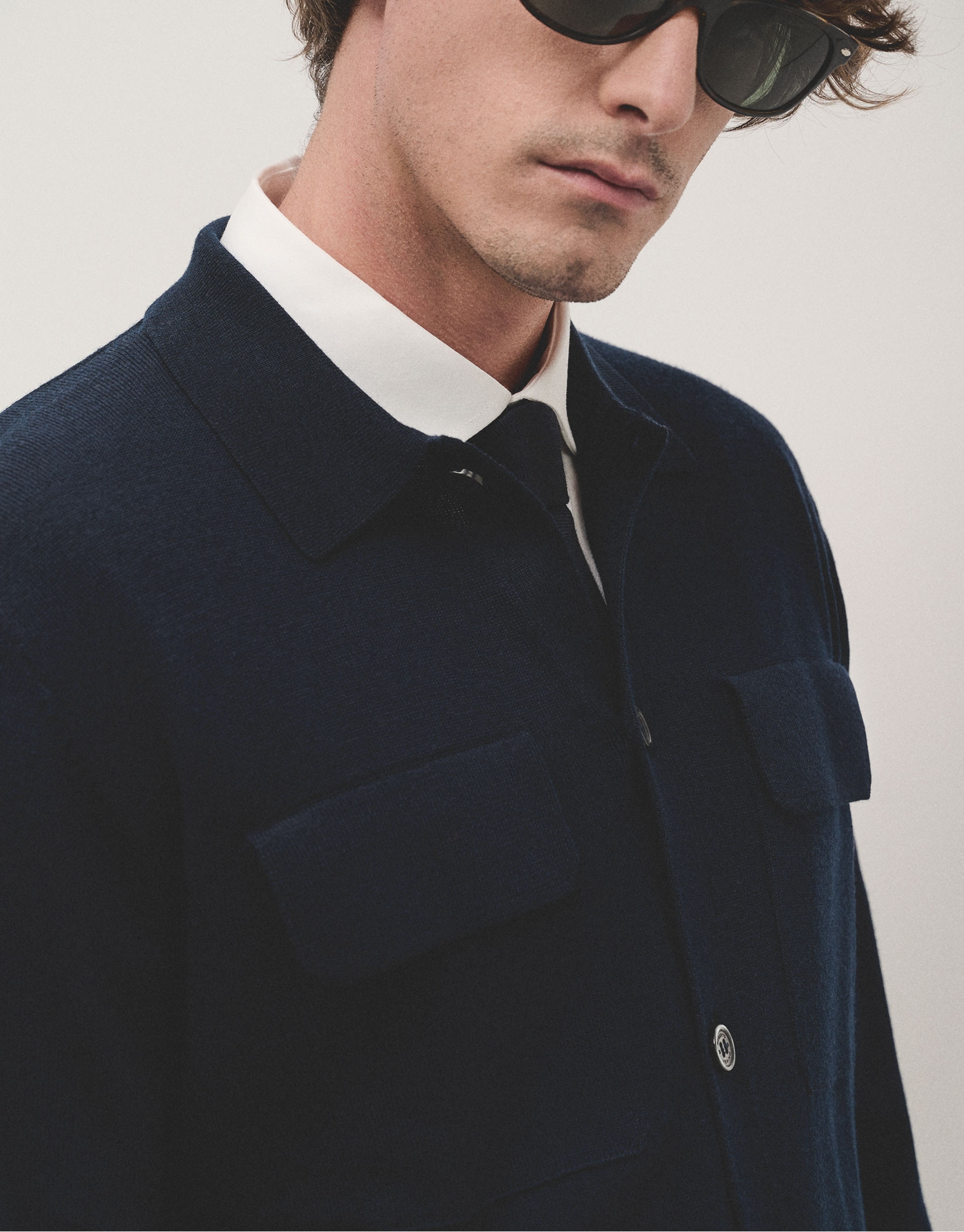 Navy blue wool jacket with pockets - Man | Roberto Verino