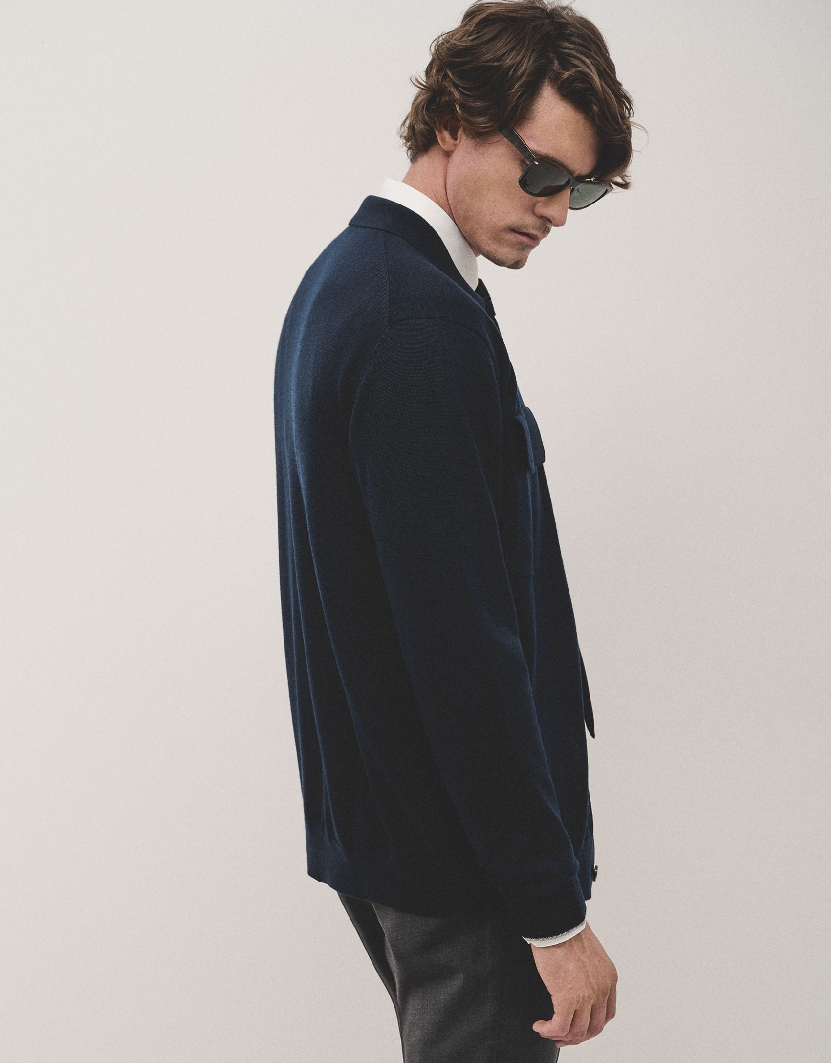 Navy blue wool jacket with pockets - Man | Roberto Verino