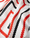 Pañuelo seda beige franjas onduladas rojo/negro
