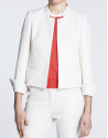 Ivory jacquard short jacket with  Mao collar