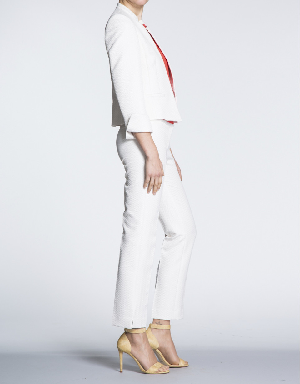 Ivory jacquard short jacket with  Mao collar