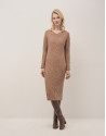 Camel rib knited midi dres with cable pattern | Roberto Verino