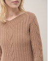 Camel rib knited midi dres with cable pattern | Roberto Verino