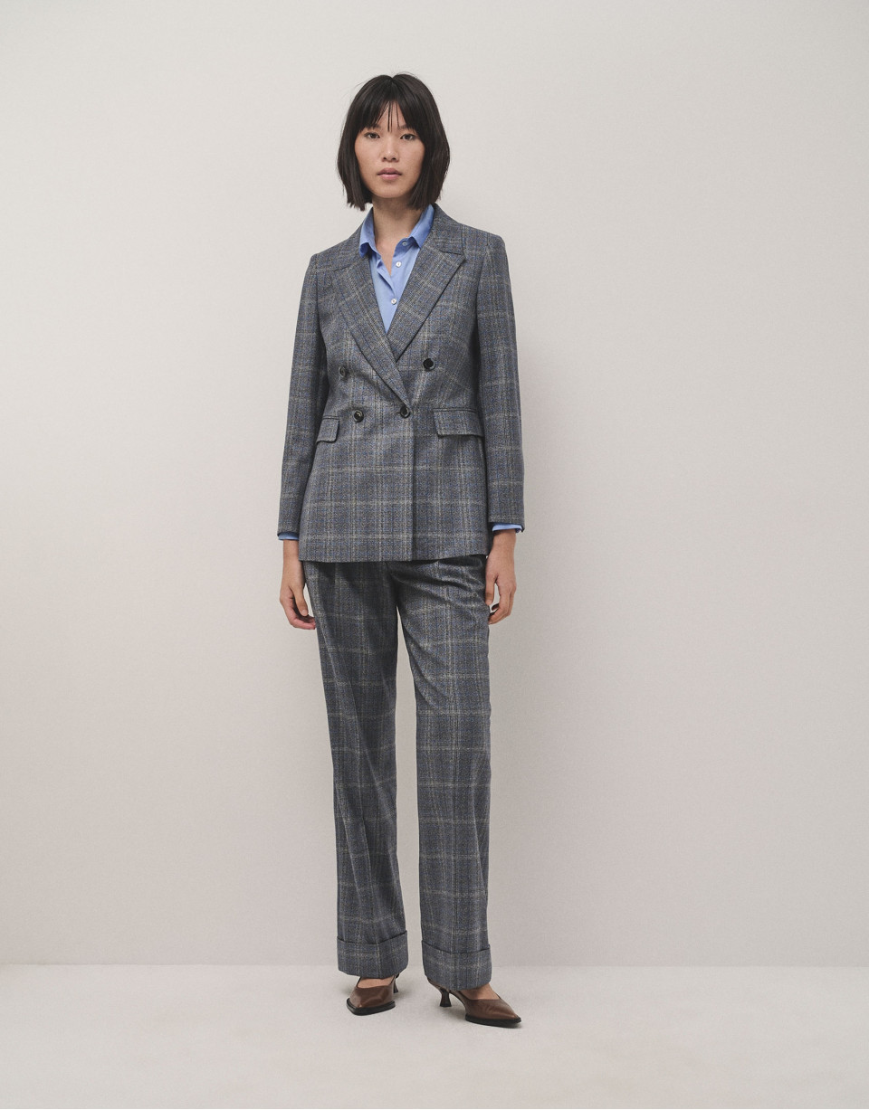 Blazer cruzada lana cuadro gales gris y azul | Roberto Verino