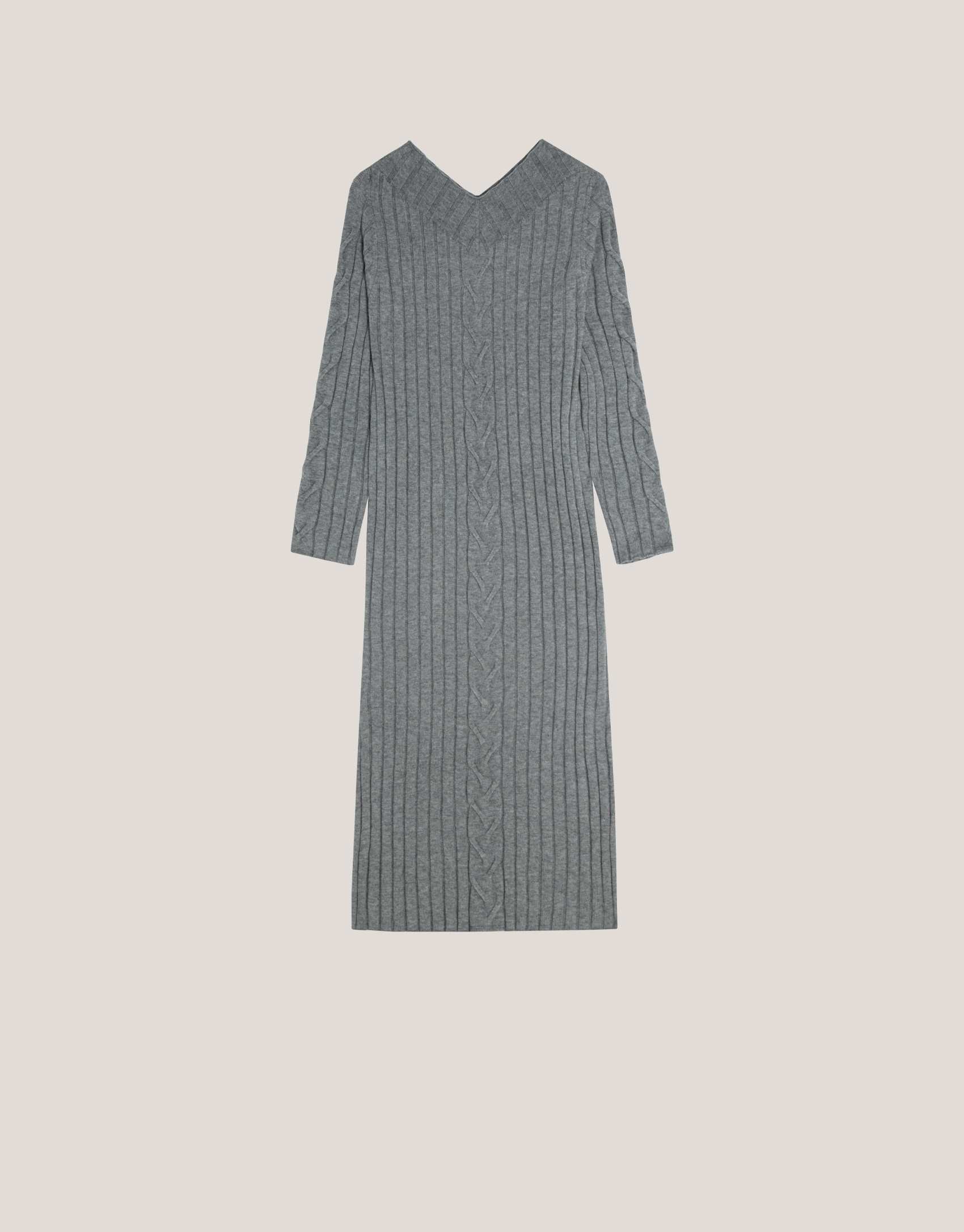 Grey rib knited midi dres with cable pattern | Roberto Verino