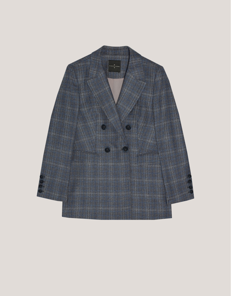 Blazer cruzada lana cuadro gales gris y azul | Roberto Verino