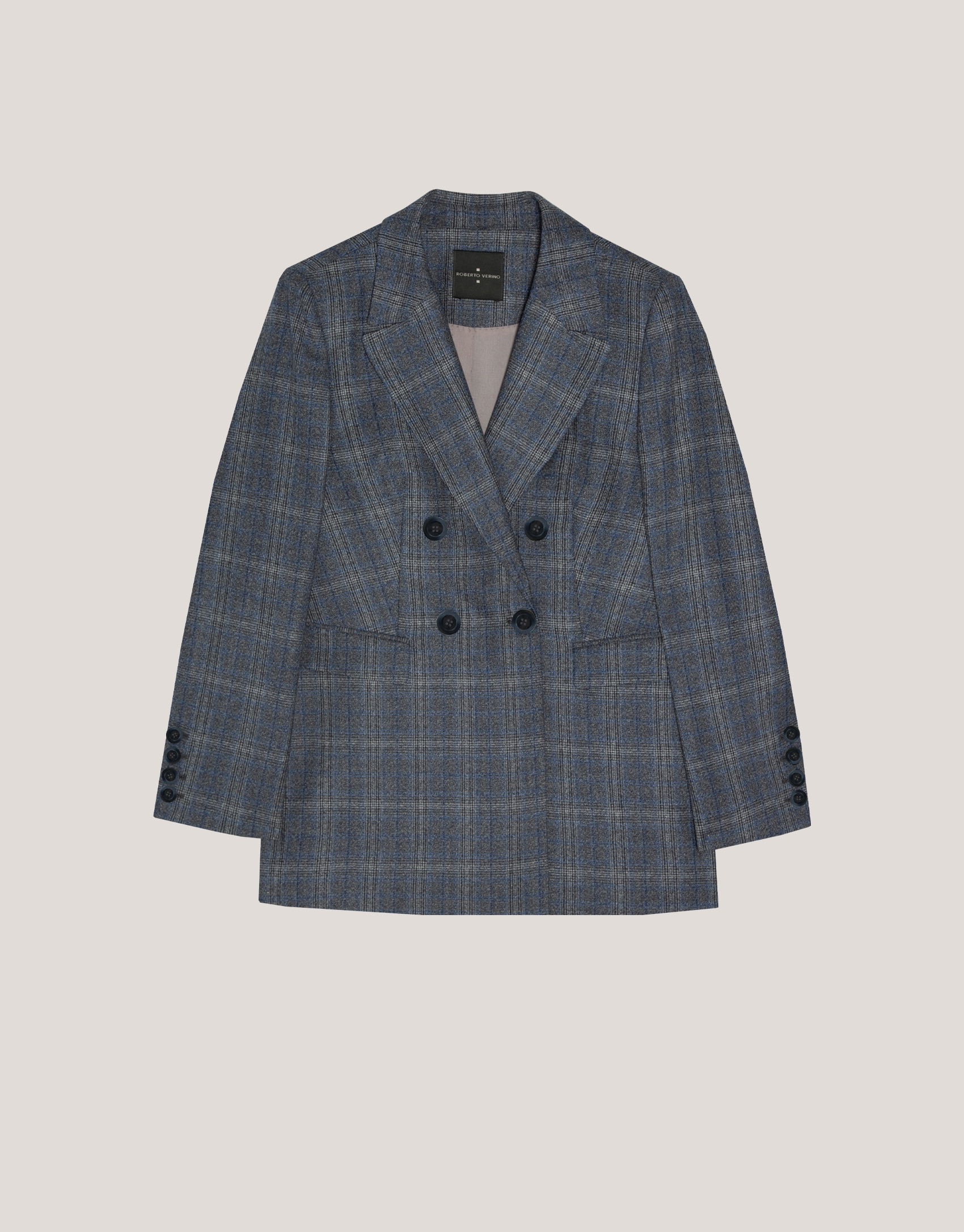 Blazer cruzada lana cuadro gales gris y azul | Roberto Verino