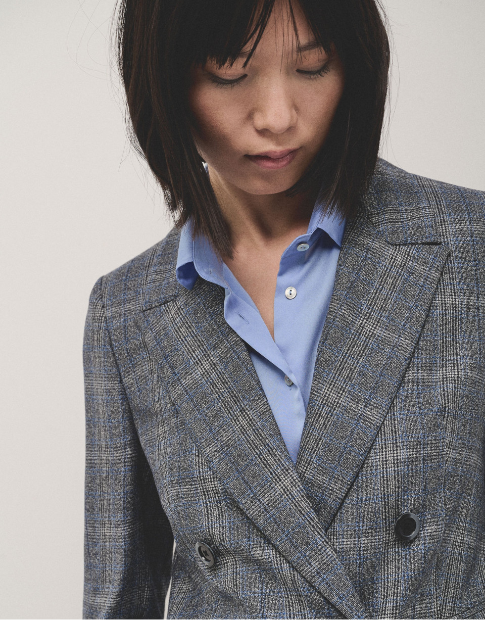 Blazer cruzada lana cuadro gales gris y azul | Roberto Verino