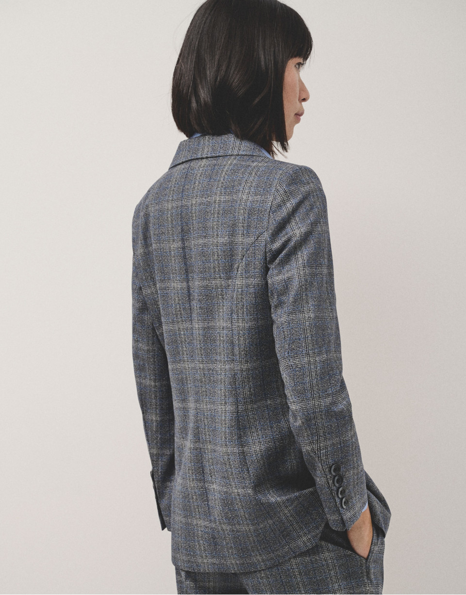 Blazer cruzada lana cuadro gales gris y azul | Roberto Verino