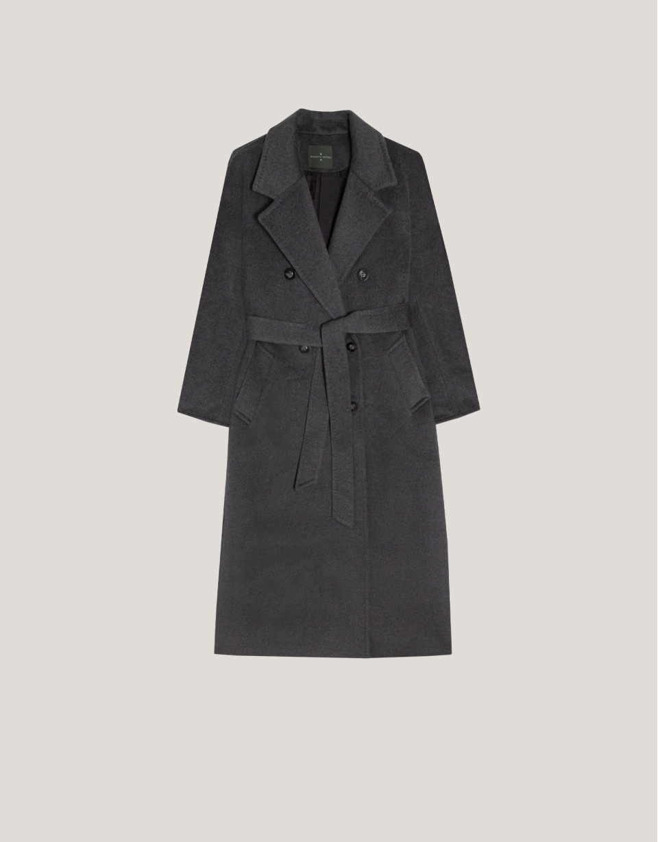 Long grey double-breasted cloth coat - Woman | Roberto Verino