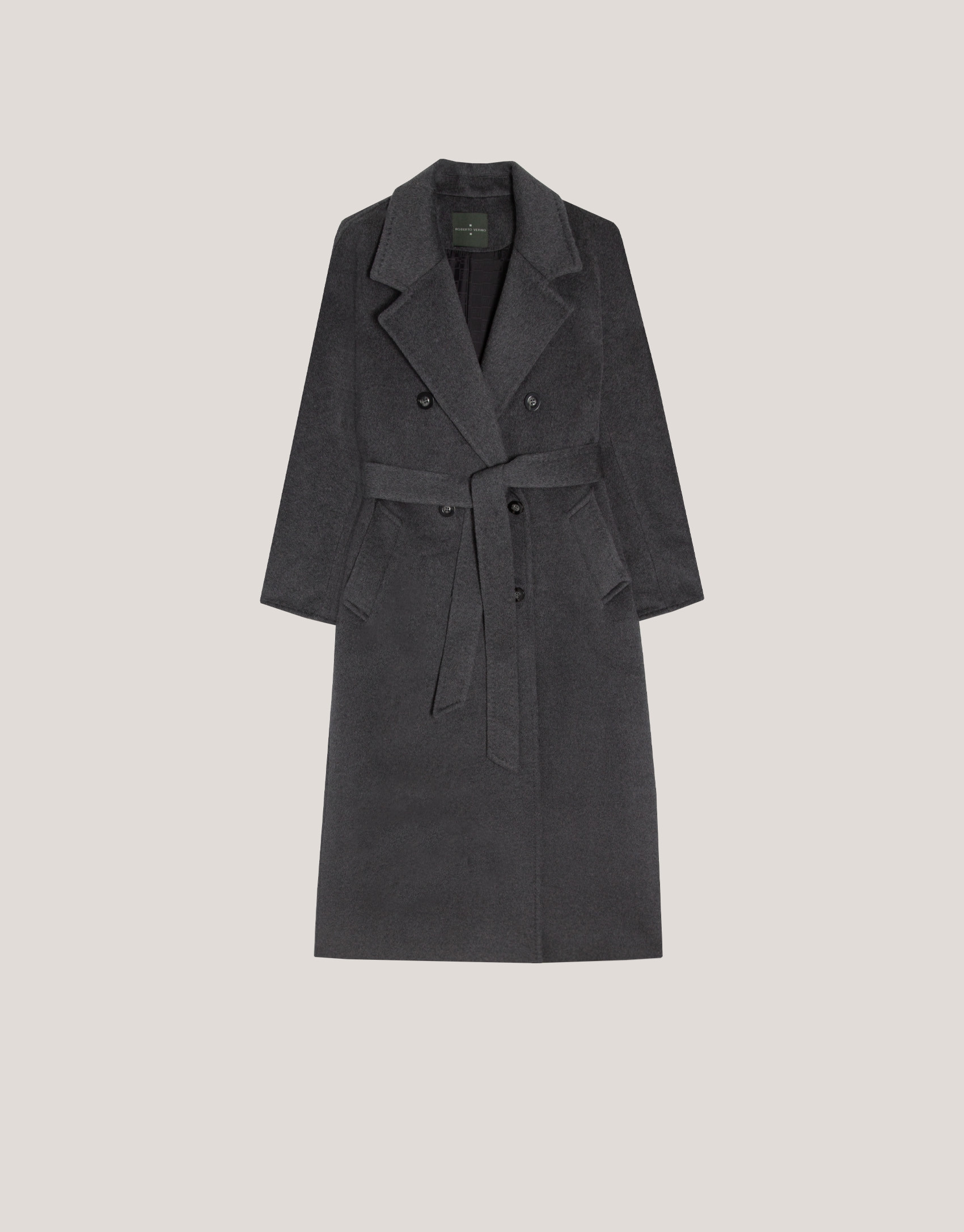Long grey double-breasted cloth coat - Woman | Roberto Verino