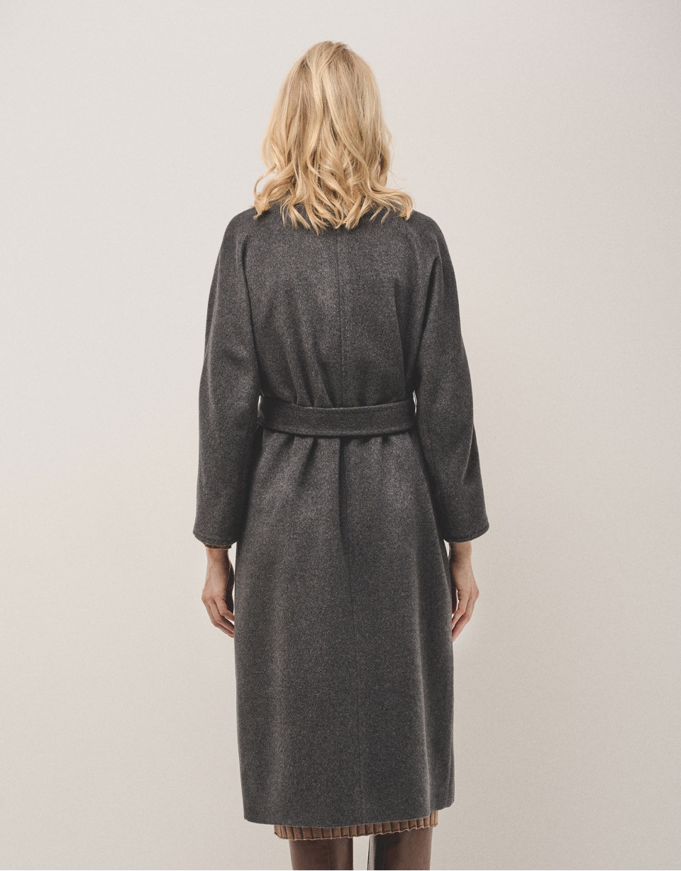 Long grey double-breasted cloth coat - Woman | Roberto Verino