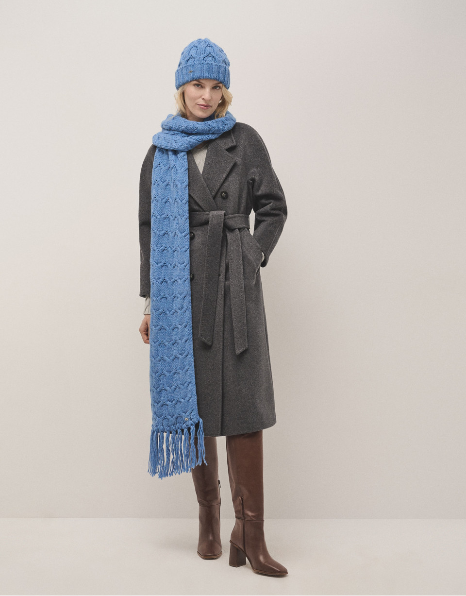 Long grey double-breasted cloth coat - Woman | Roberto Verino