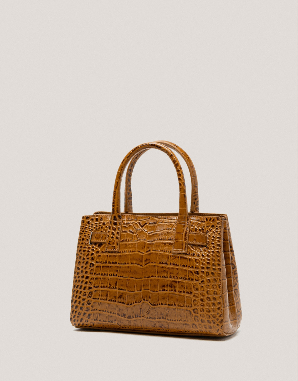 Satchel Mini Millie dark mustard alligator embossed leather