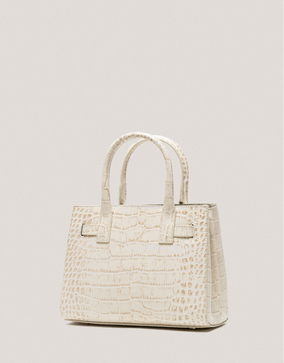 Bolso Satchel Mini Millie piel grabado coco beige