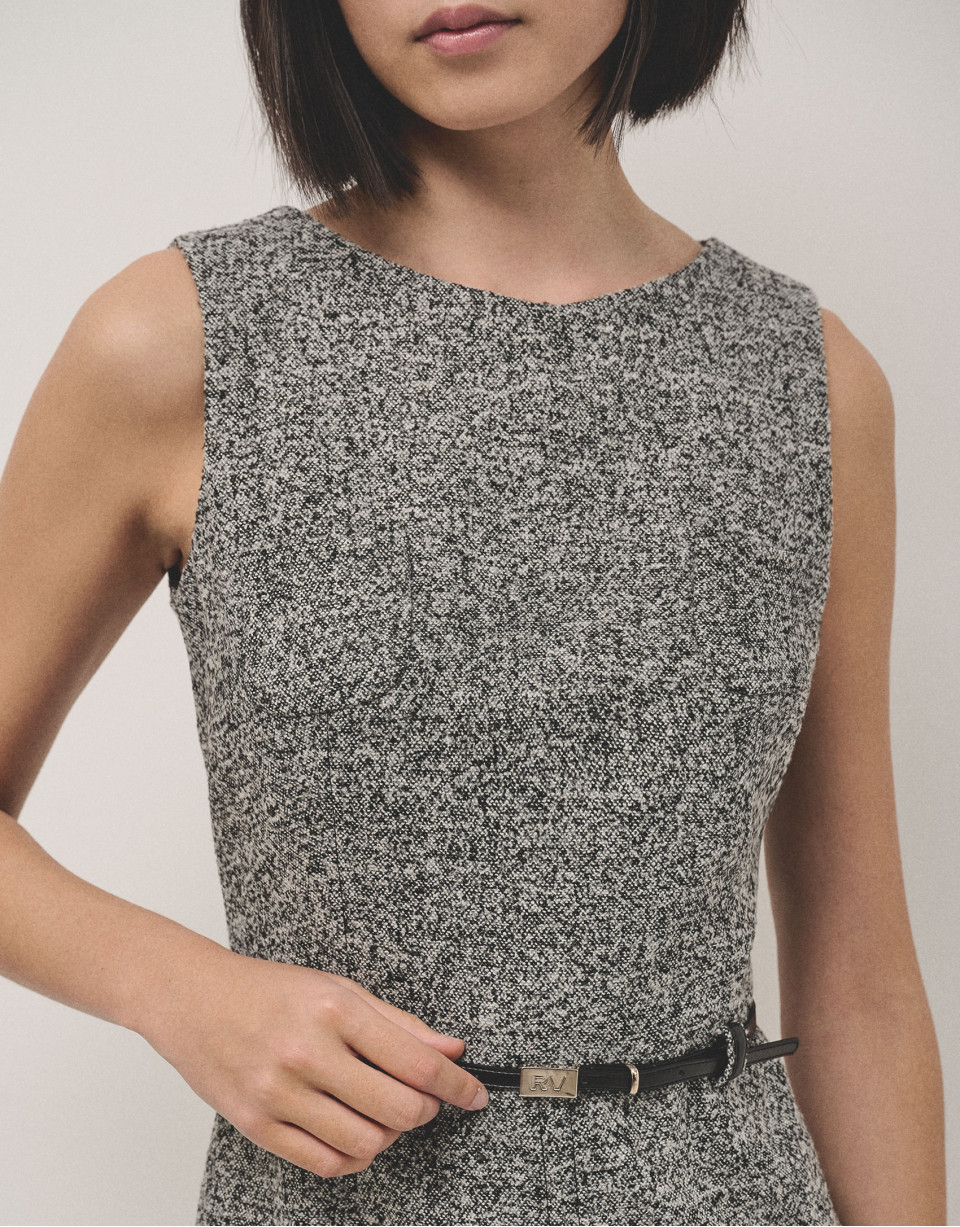 Vestido recto sin mangas ojo de perdiz negro ... | Roberto Verino