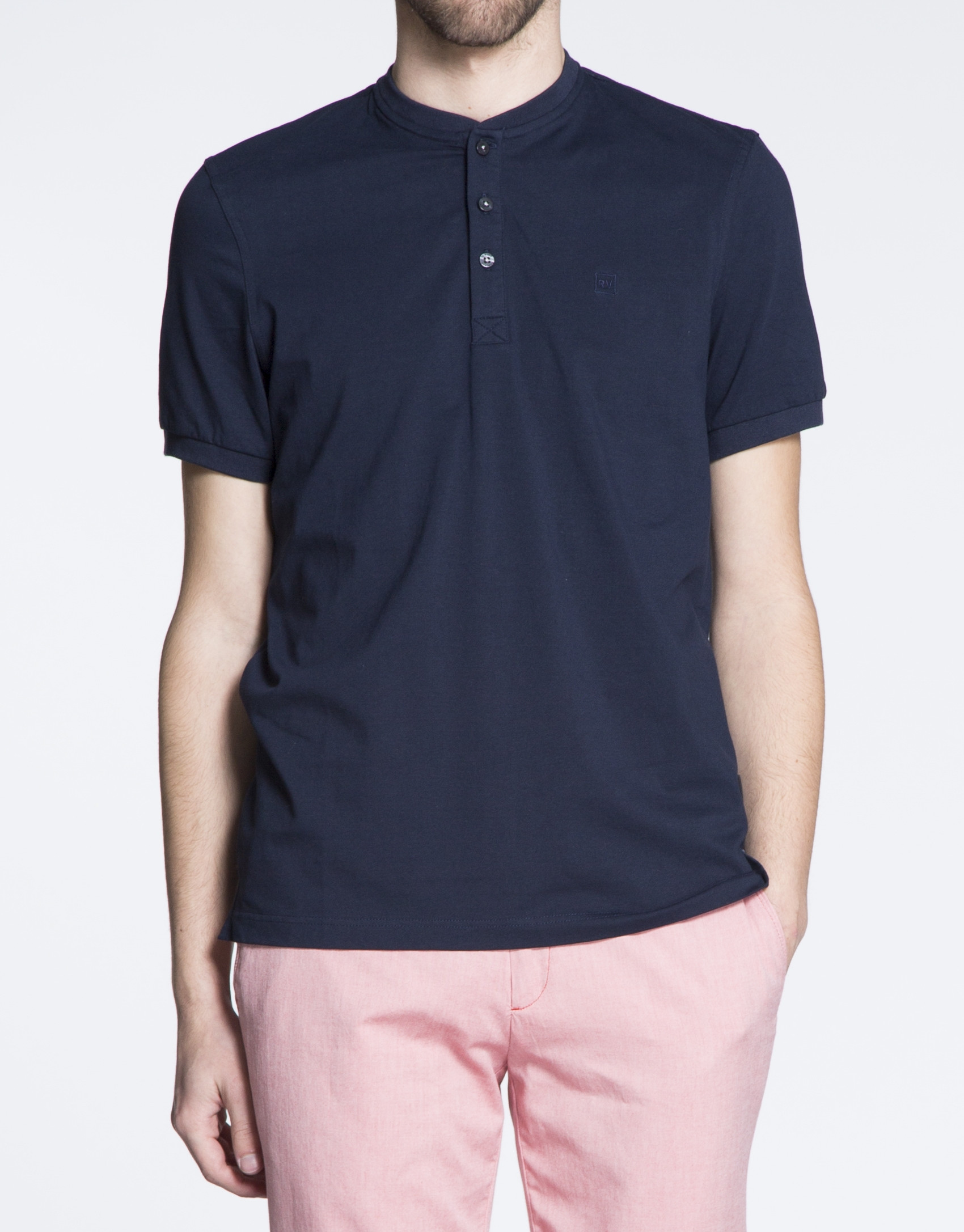 Plain navy blue V-neck top 