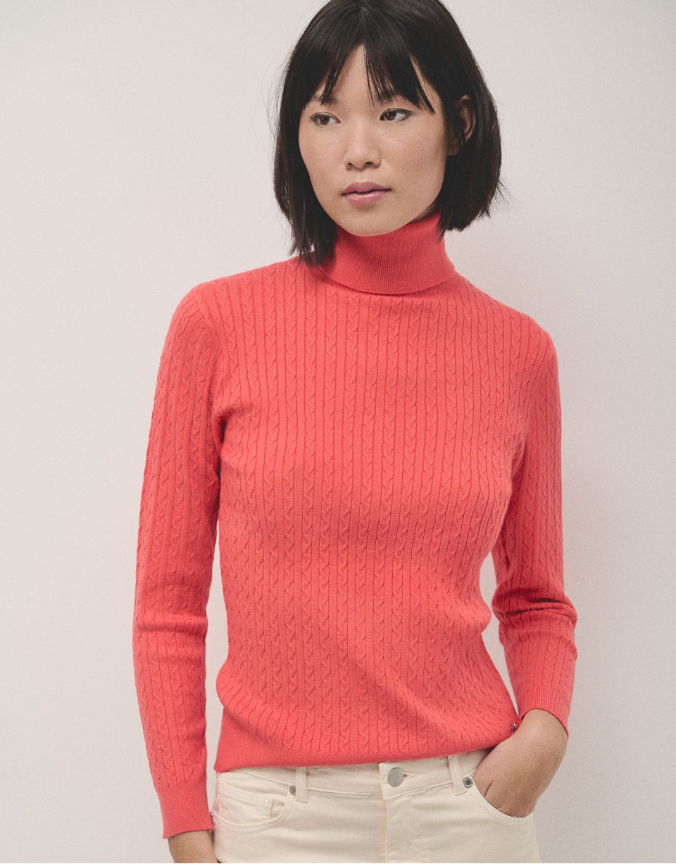 Orange braided knitted jumper - Woman - AW2024 | Roberto Verino