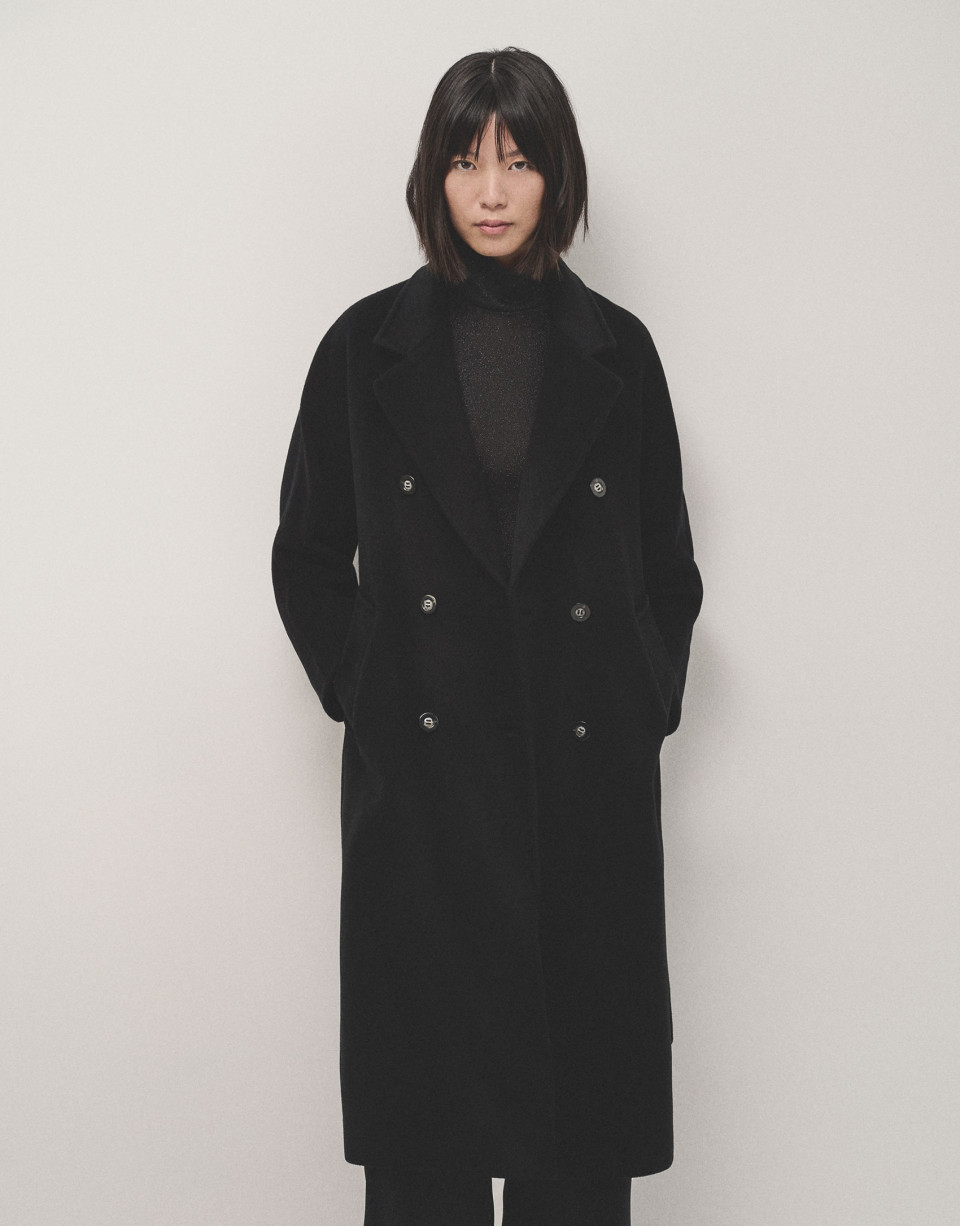 Long black double-breasted cloth coat - Woman | Roberto Verino