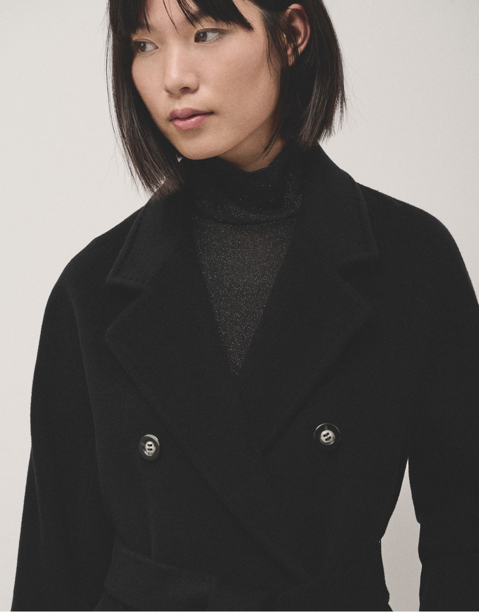 Long black double-breasted cloth coat - Woman | Roberto Verino
