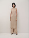 Vestido largo sin mangas en punto brillo beige | Roberto Verino