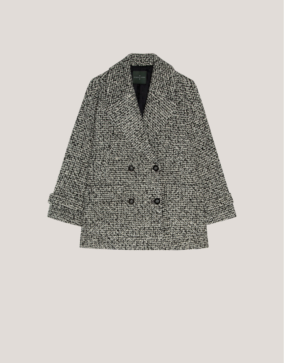 Black and white three-quarter tweed coat | Roberto Verino