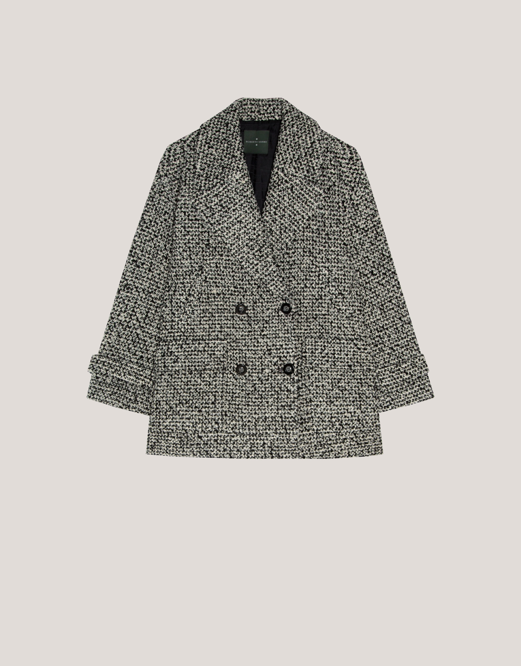 Black and white three-quarter tweed coat | Roberto Verino