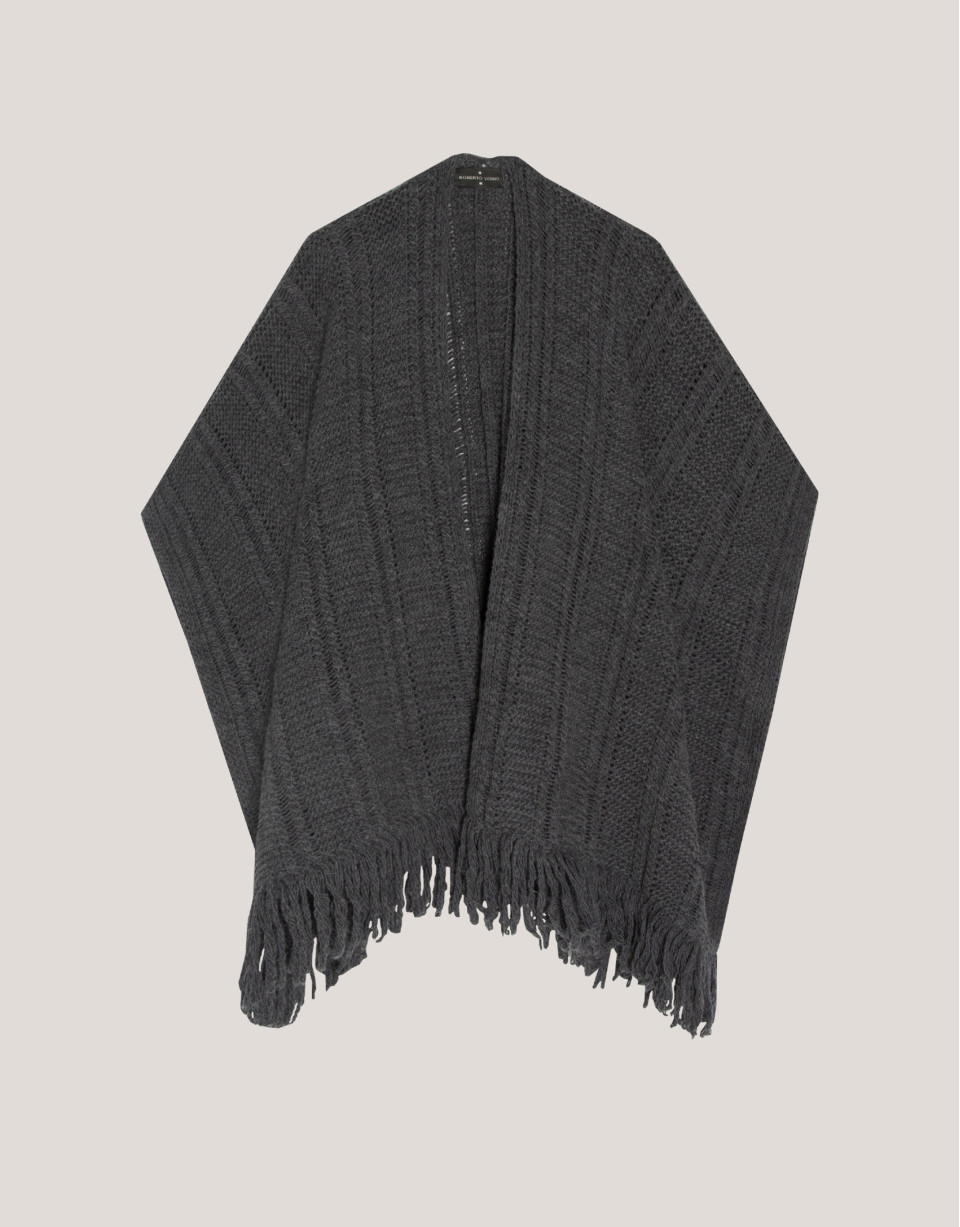 Grey knitted poncho with fringes - Woman | Roberto Verino