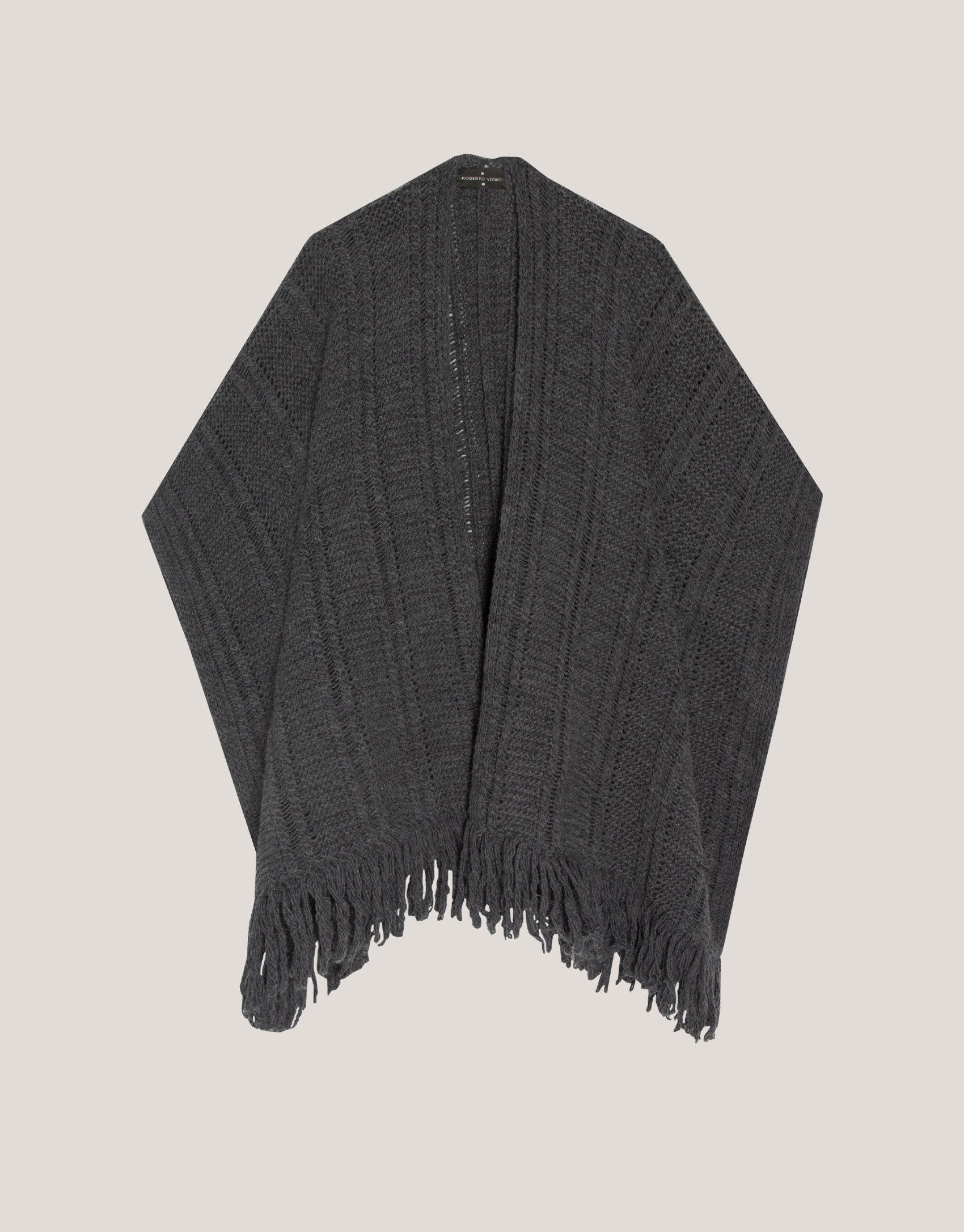 Grey knitted poncho with fringes - Woman | Roberto Verino