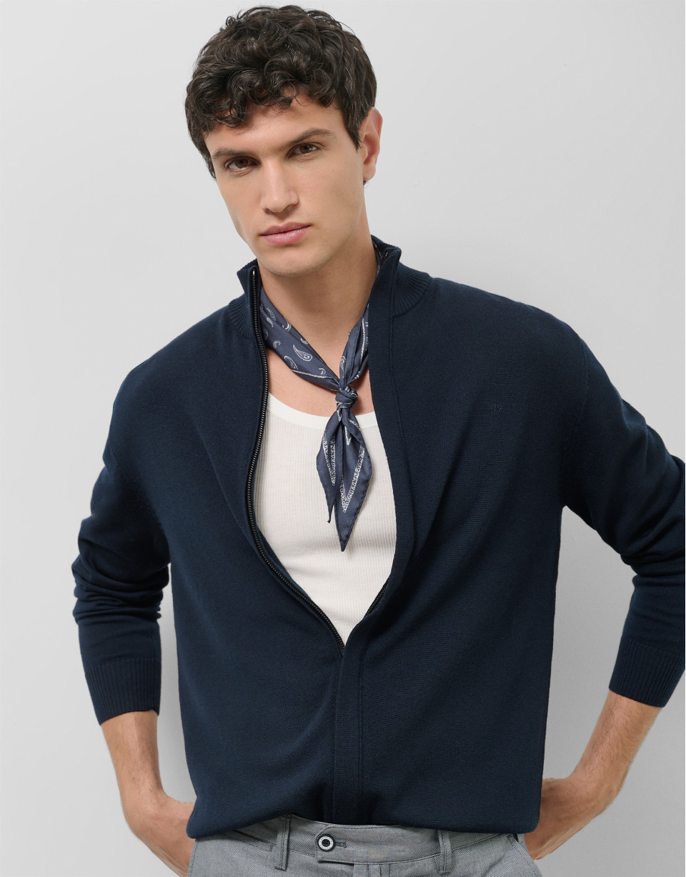 Chaqueta cremallera punto lana marino - Hombre | Roberto Verino
