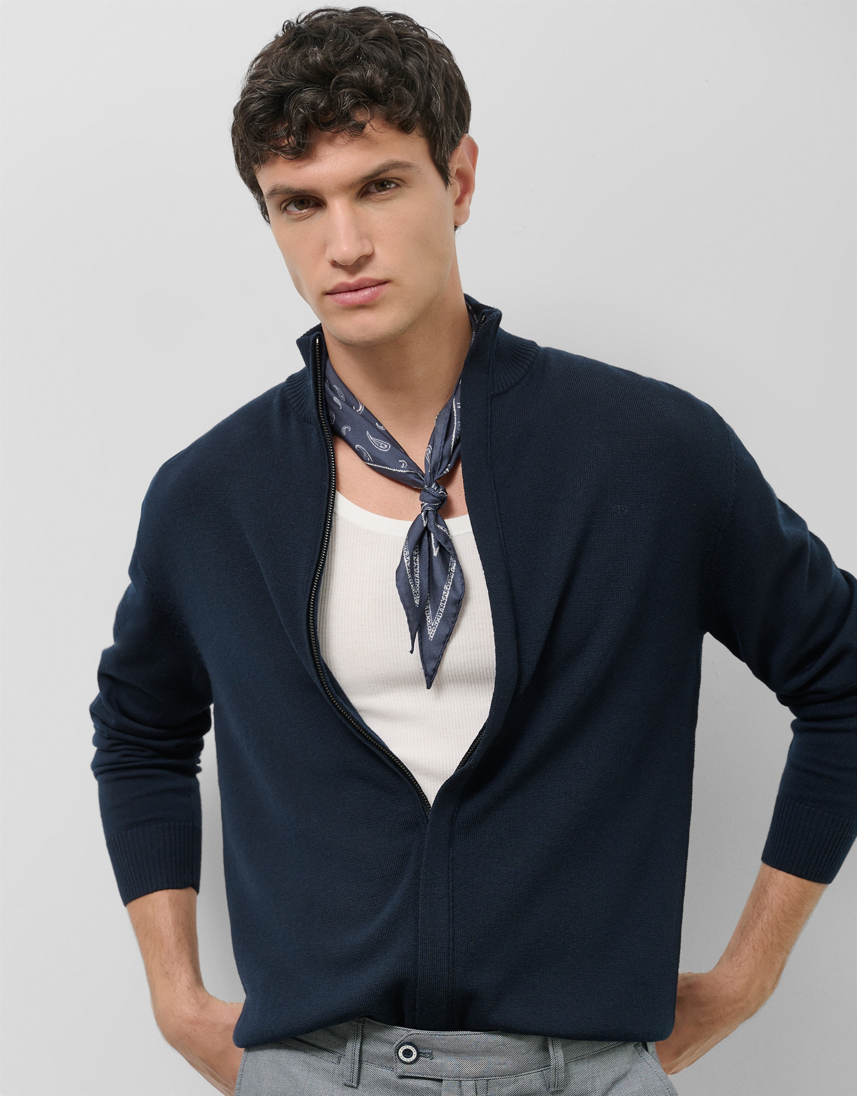 Plain navy blue zipped jacket - Man - SS2025 | Roberto Verino