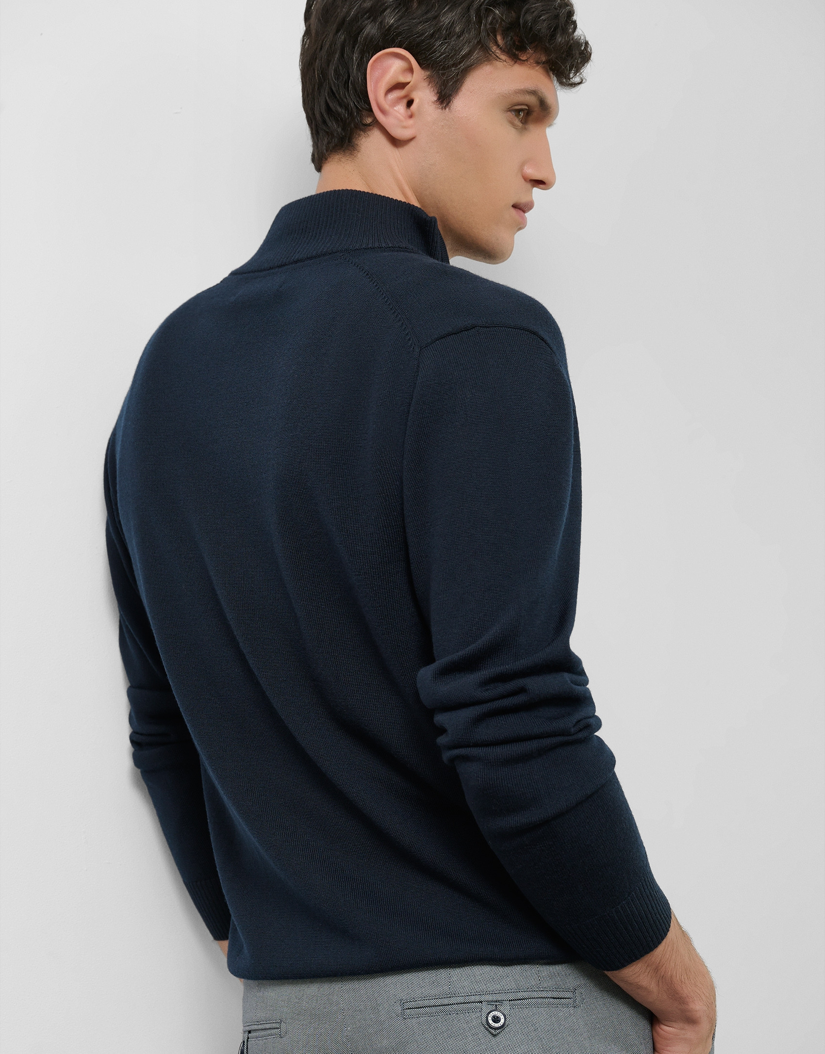 Chaqueta cremallera punto lana marino - Hombre | Roberto Verino