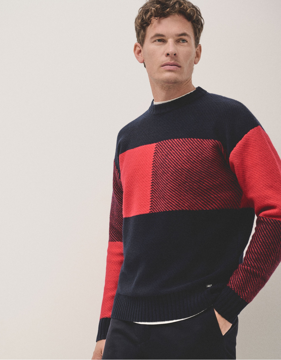 Tartan pattern jumper red/black - Man - AW2024 | Roberto Verino