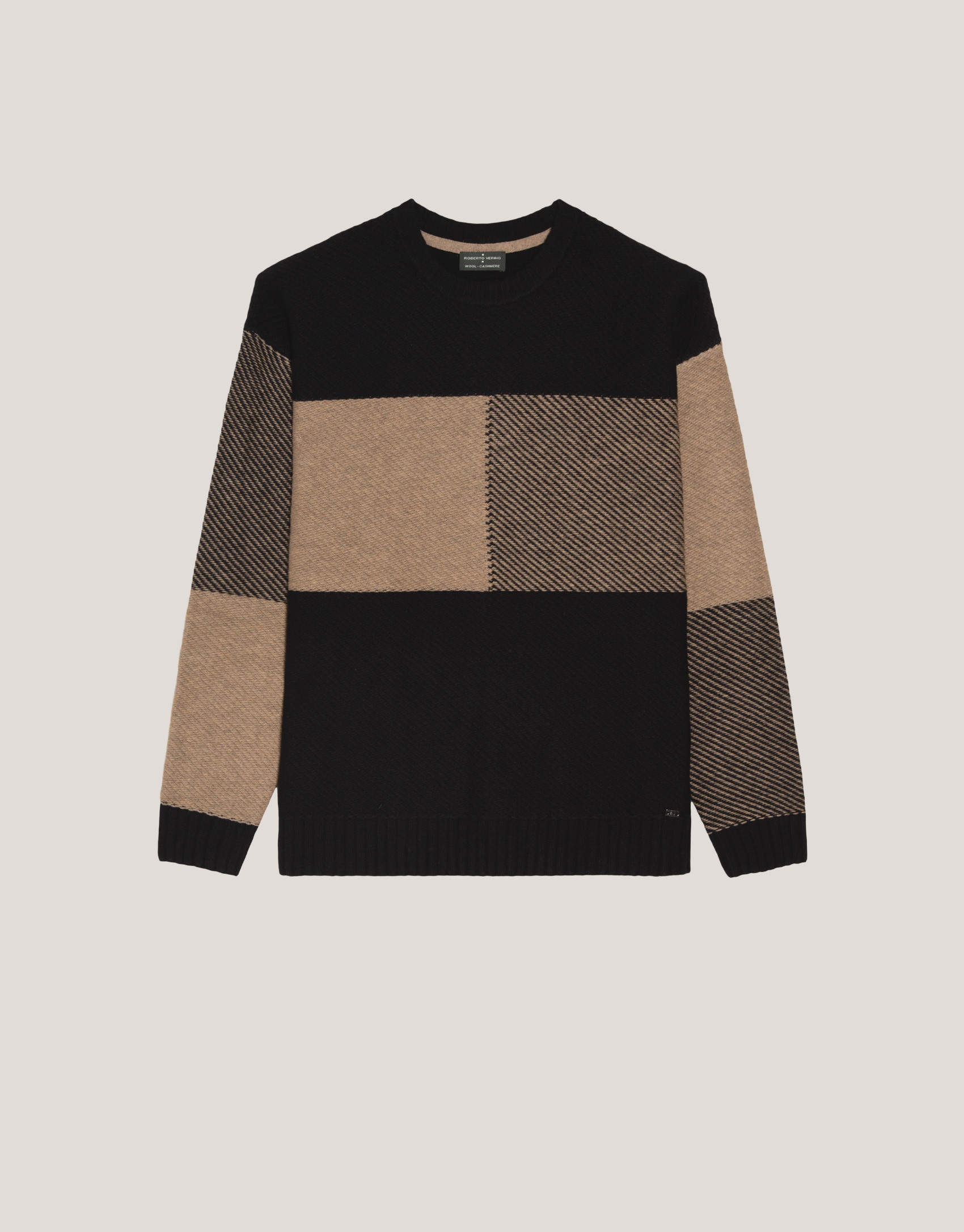 Tartan pattern jumper camel/black - Man | Roberto Verino