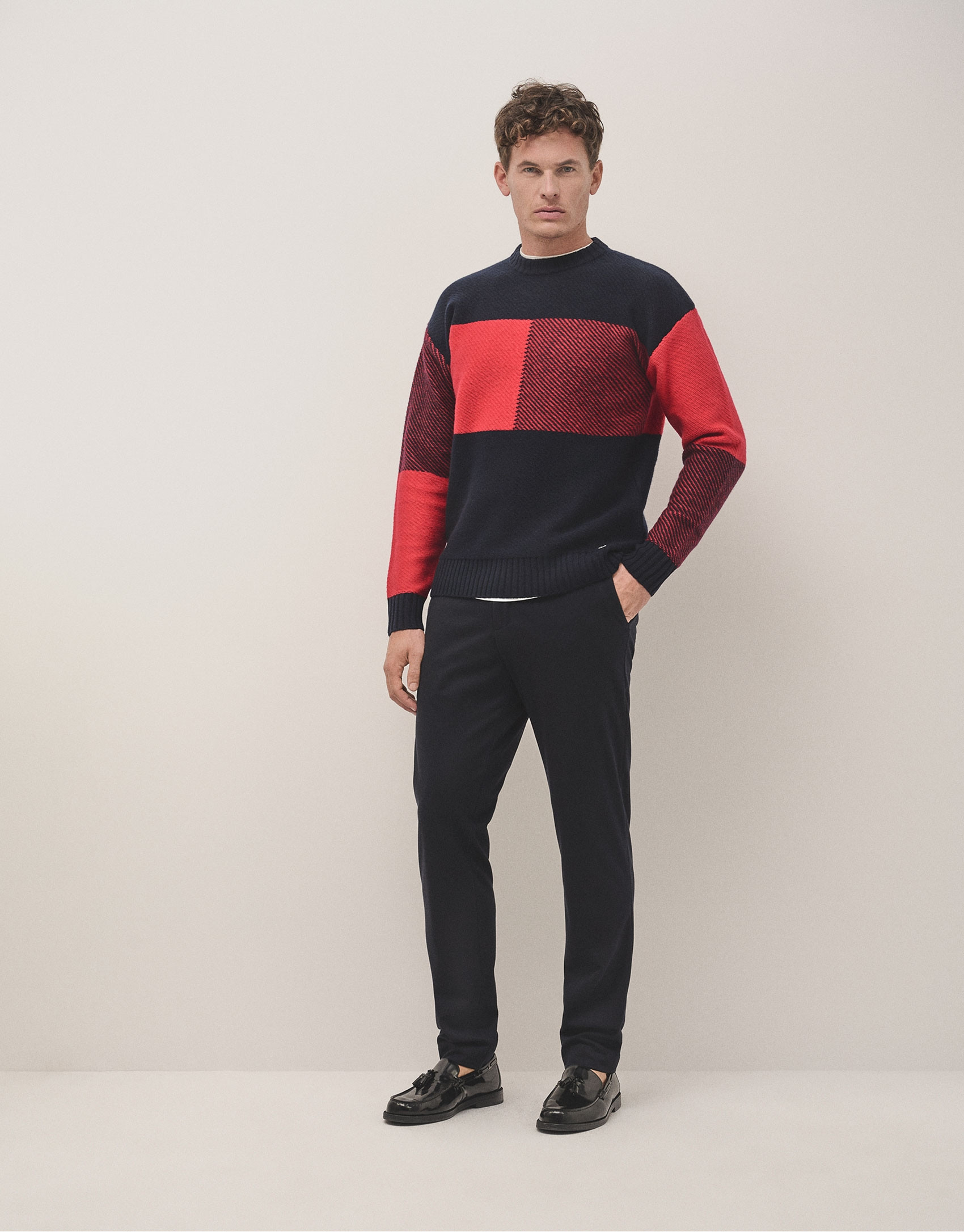 Tartan pattern jumper red/black - Man - AW2024 | Roberto Verino