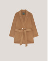 Short camel double-faced coat with belt