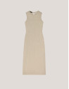 Beige shiny knit long sleeveless dress