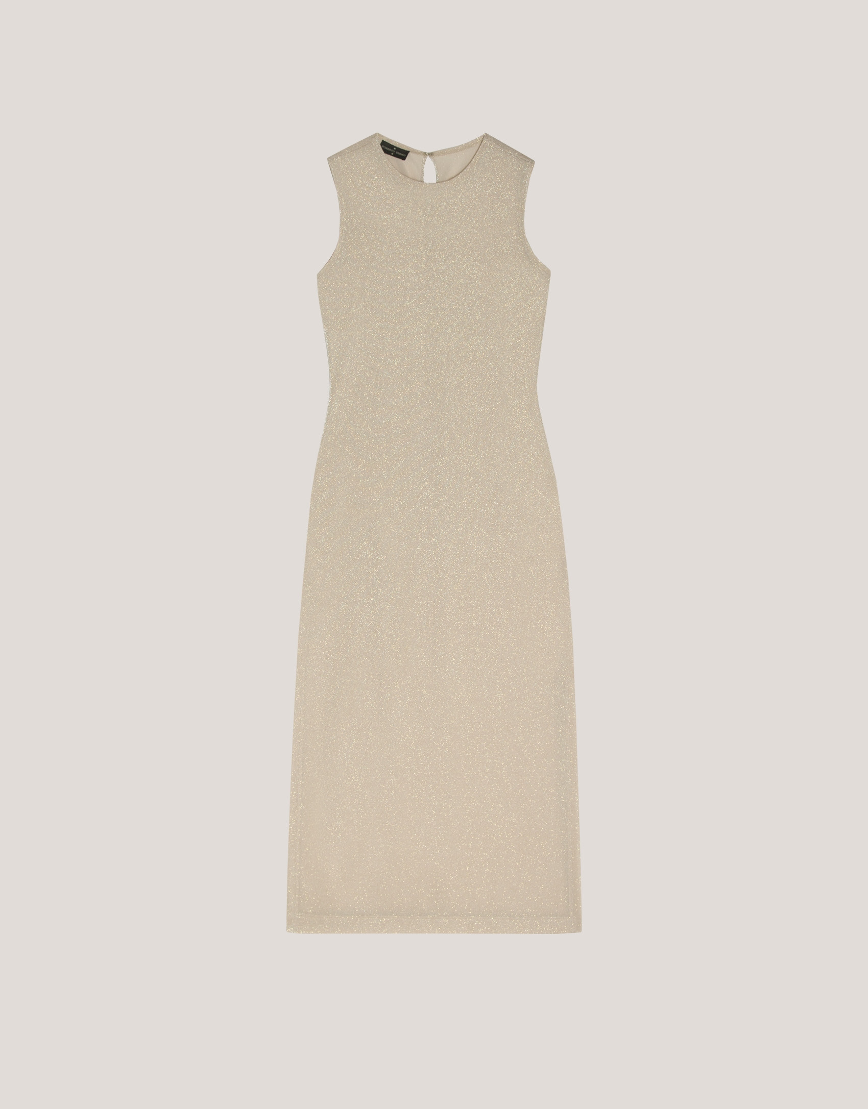 Beige shiny knit long sleeveless dress