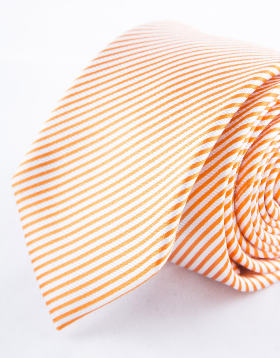 Orange and white striped tie 