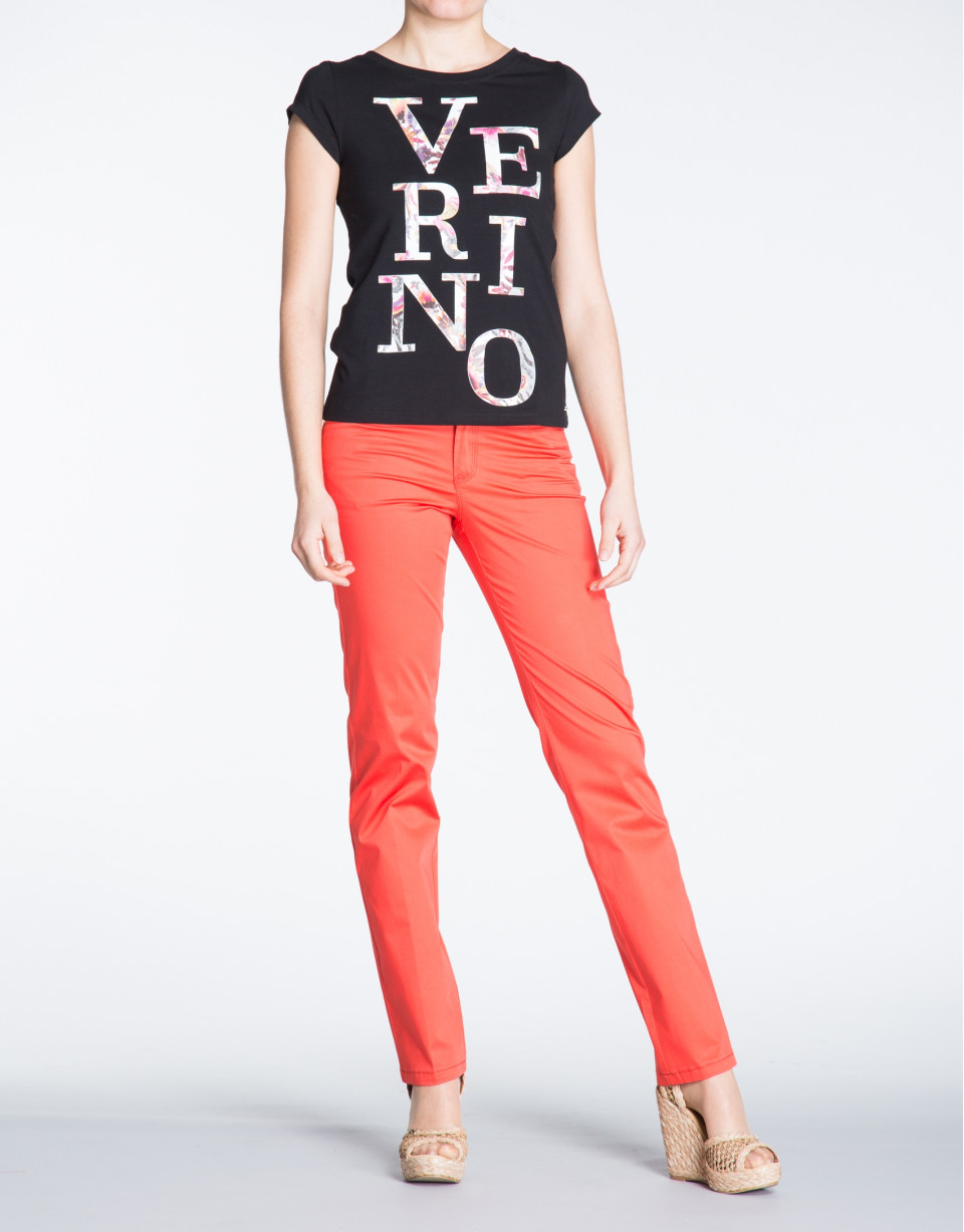 Red straight cotton pants with 5 pockets 